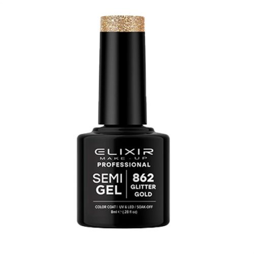 Elixir Semi Gel Ημιμόνιμο Βερνίκι 862 Glitter Gold 8ml