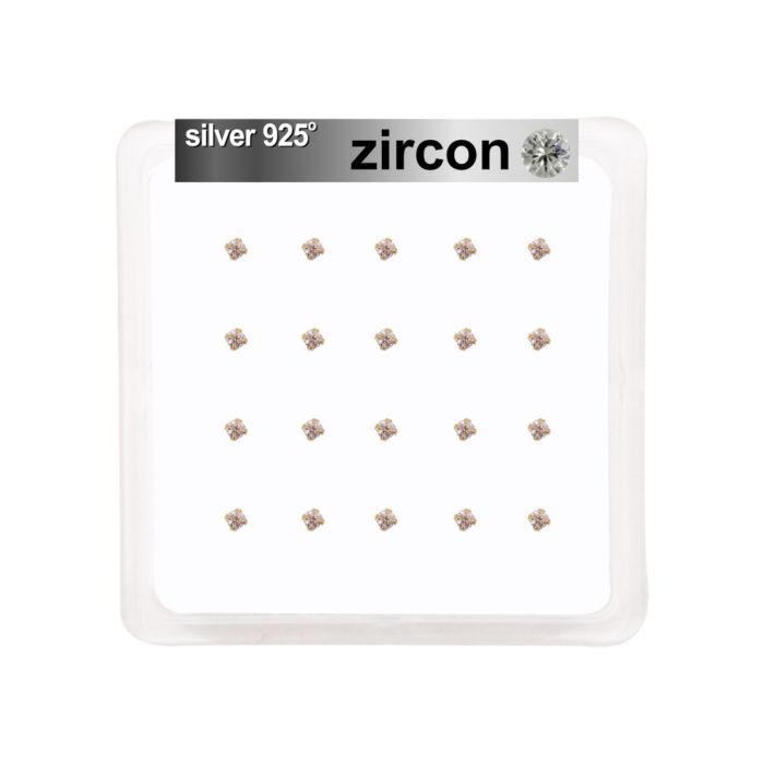 Ro-Ro Σκουλαρίκι μύτης Silver 925 χρυσό 4 clip Zircon 2 mm με μπίλια